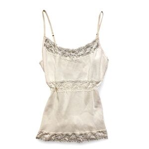 (SOLD) Vintage Cache Sequin Tank Top Cream Lace Trim Y2K Camisole Ivory